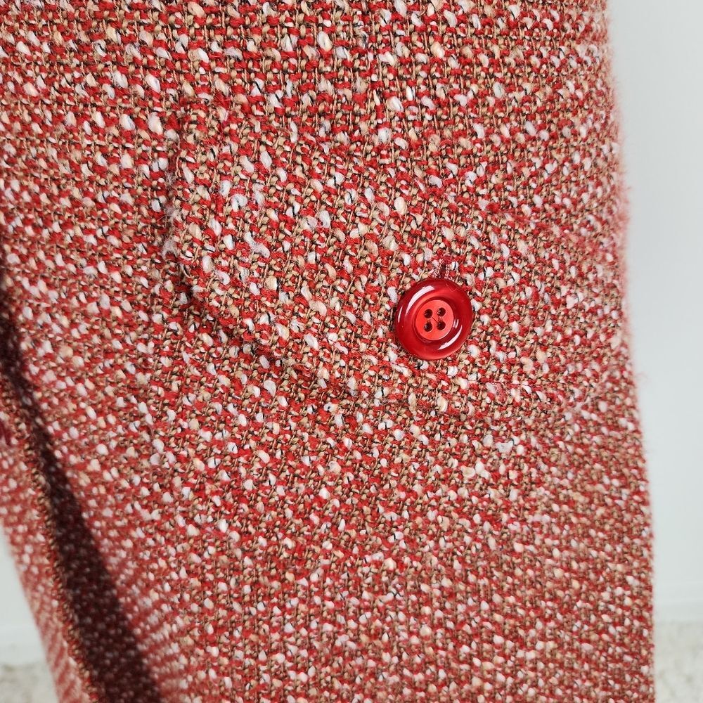 Rodel Spa Italy Wool Blend Coat Red White Cream Fall Winter Size 10 - Picture 9 of 16